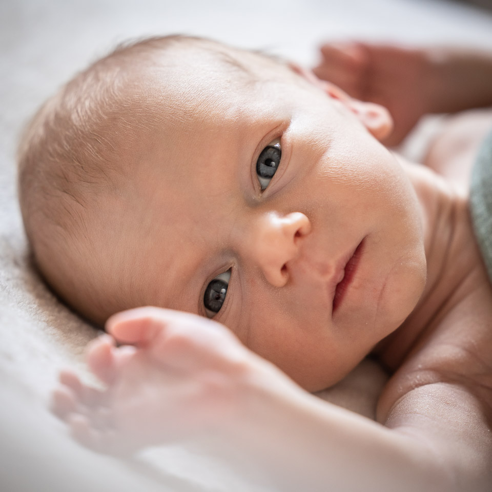 portrait d'un nouveau né réalisé lors d'une séance photo à domicile par un photographe professionnel